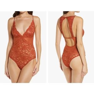 NWT Free People Speed Date Lace Bodysuit - Spiced Brandy  (burnt orange) Sz Med